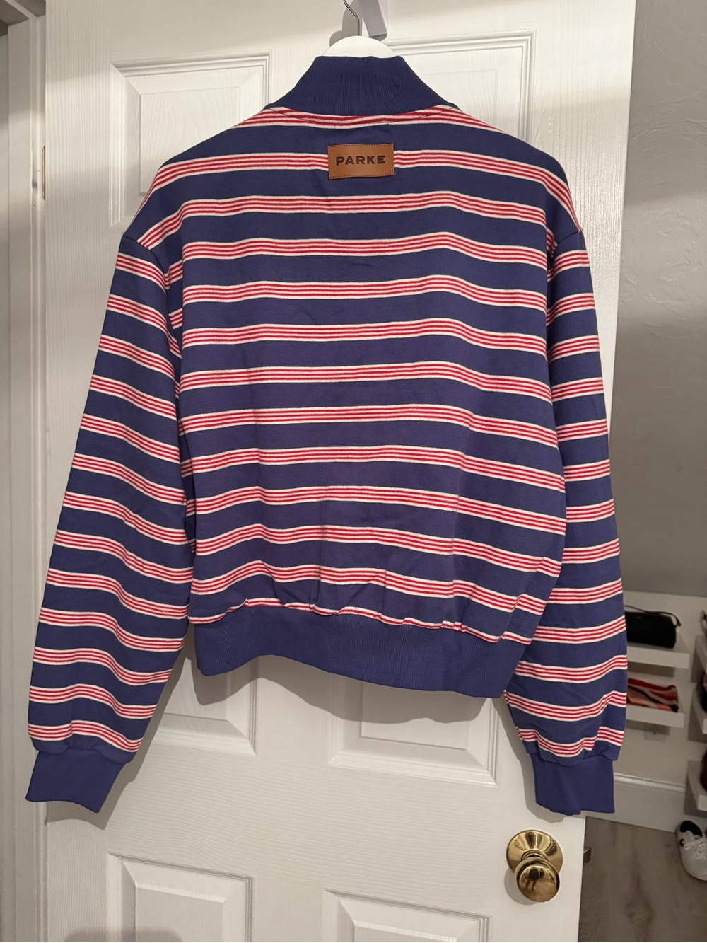 NWOT Parke WOVEN TERRY
Zip Up Mockneck Sailor Stripe S/M - Picture 5 of 7